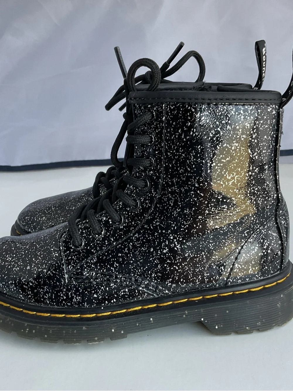 Dr Martens 1460 Cosmic Glitter Sparkles Black Patent Leather Boots Kids Size 1
